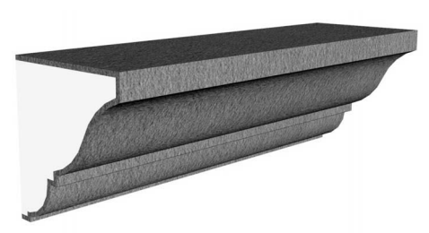 Exterior cornice molding profile in EPS foam with flexible cementitious coating