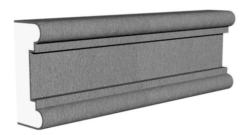 Exterior midband molding profile in EPS foam with flexible cementitious coating