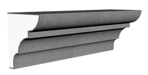 Exterior cornice molding profile in EPS foam with flexible cementitious coating
