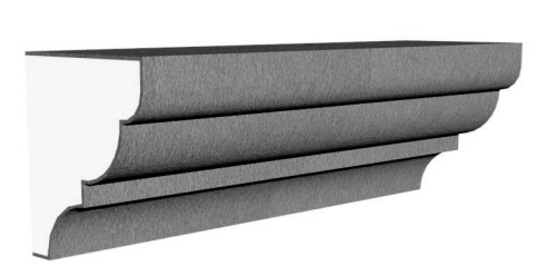 Exterior cornice molding profile in EPS foam with flexible cementitious coating