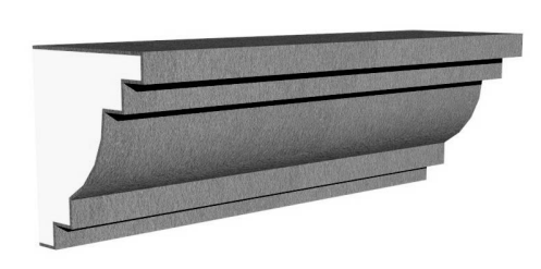 Exterior cornice molding profile in EPS foam with flexible cementitious coating