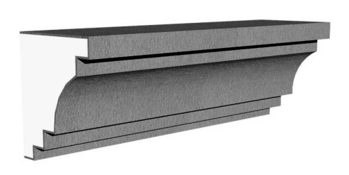 Exterior cornice molding profile in EPS foam with flexible cementitious coating
